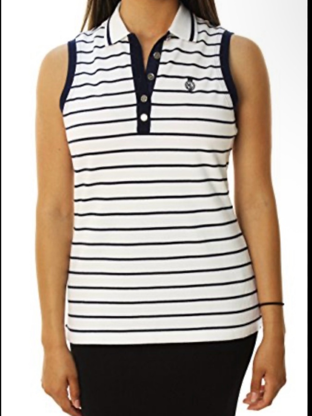 Ralph Lauren White & Navy Striped Cotton Sleeveless Polo Tank